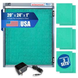 Wingman1 20x24x1 Polarized Media Electronic Air Filter - High Air Flow - Homeowner Installed - 1-Yr Supply of Replacement Pads - Simply Replace Your Current AC/Furnace Air Filter and PLUG IT IN!
