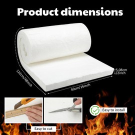 Fanfanwin Ceramic Fiber Insulation 2" Thick x 16" x 48", Fireproof Insulation Baffle Rated to 2400f Ceramic Fiber Blanket for Forge, Foundry, Stoves, Furnace, Kilns, Fire Bricks, Boilers, Kilns, Ovens