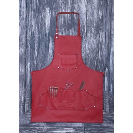 Facón Professional Leather Hair Cutting Hairdressing Barber Apron Cape for Salon Hairstylist - Multi-use, Adjustable with 6 pockets - Heavy Duty Premium Quality - Limited Edition - 28" x 24" (Red)