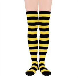 American Trends Thigh High Socks for Women Striped Socks Tube Stockings Cosplay Accessories Cute Leg Warmers Yellow Black Stripes