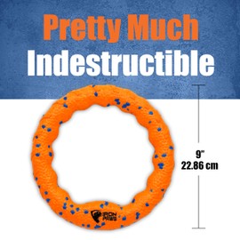 Iron Paws Indestructible Dog Ring Toy - Orange, Tough Dog Pull Toys for Aggressive Chewers, Fetch and Tug of War
