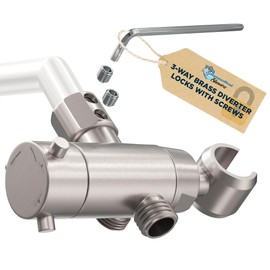 HammerHead Showers Solid Metal 3-Way Shower Diverter Valve with Shower Head Holder, Universal Splitter for Handheld Spray Wand and Rain Showerhead, Brushed Nickel