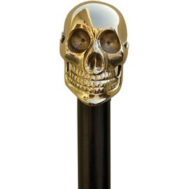 Sanahill Vintage Brass Skull Walking Cane Black Wooden Walking Stick Brass Solid Vintage Designer Wooden Cane Antique Style Folding Walking Stick 36" Brass Handle for Men and Women