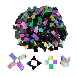 200g Iridescent Glass Mosaic Tiles, 270 Pieces, 4 Shapes, Mixed Stained Glass Pieces, Accessories for Mosais, Square/Triangular/Rectangular/Diamond-Shaped (Black)