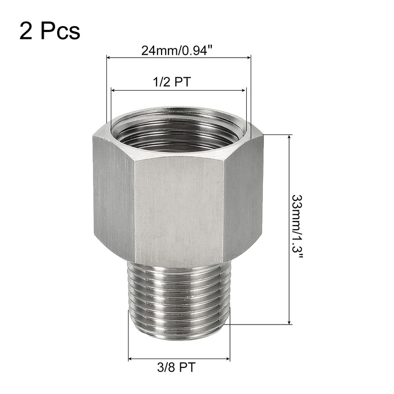 sourcing map Hex Bushing, 3/8 PT Male to 1/2 PT