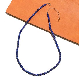 Lightock - Gargantilla simple para mujer, collares de cristales curativos de piedra real, gargantilla de abalorio de 4 mm, joyería de meditación de ansiedad, regalo para mujeres (16 pulgadas + 2 pulgadas), 16, Piedra, Lapislázuli