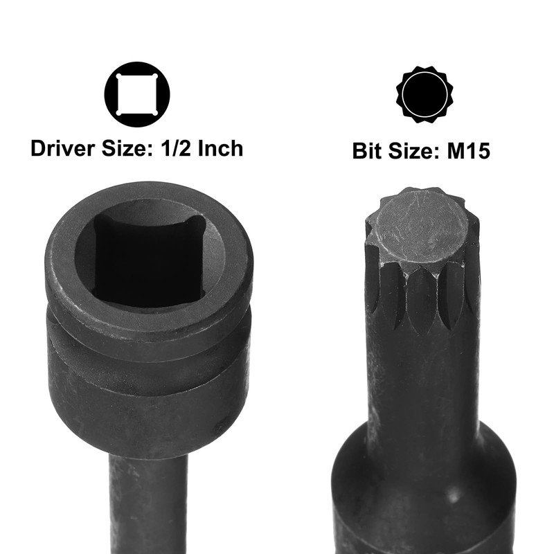 sourcing map 1/2" Drive x M15(15mm) Impact Triple Square Spline