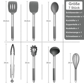 Joyfair Kitchen Utensil Set, 7-Piece Cooking Utensils Set, Grey Non-Stick Heat Resistant Spatula Cooking Utensils for Cooking/Baking/Flip, Easy to Clean & Dishwasher Safe