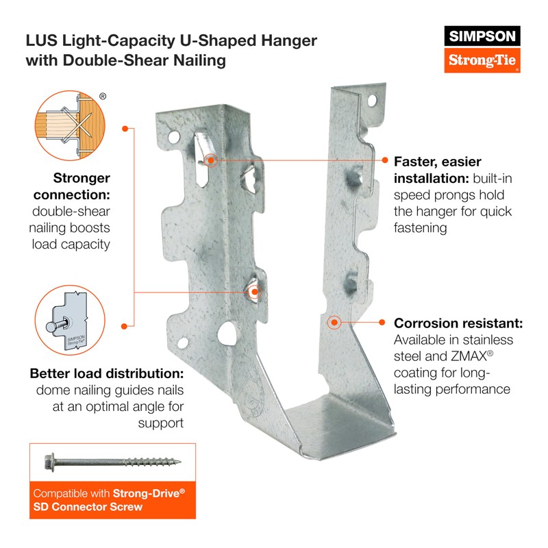 Simpson Strong-Tie LUS26Z LUS ZMAX Galvanized Face-Mount Joist Hanger for