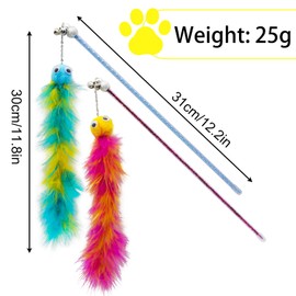 Andiker Cat Feather Toy, 2 Pieces Cat Wall Toy with Bell & Plush Balls, 12 inch Interactive Kitten Teaser Toy, Interactive Cat Toy for Cat Indoor Play Training (Red + Green)