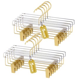 Acrylic Gold Pants Hangers with Adjustable Clips 10 Pack, Non-Slip Skirt Hanger for Women, Heavy Duty Space-Saving Clothes Organizer for Trousers, Coats, Jeans, Adults & Kids