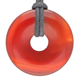 Lebensquelle Plus Carnelian Gemstone Doughnut Diameter 30 mm + Cotton Cord Gemstone Pendant Genuine Healing Stone Necklace with Ribbon, Semi Precious Stone, Carnelian