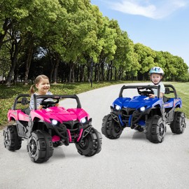 HONEY JOY 12V Ride on Car with Remote Control, Battery Powered Electric Off-Road Ride On UTV Truck, Music, Lights, Rear Storage, Ride On Toy for Kids to Drive, Gift for Boys & Girls 3+ (Pink)