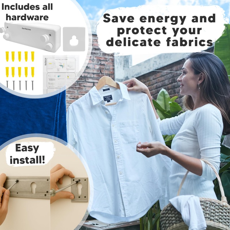 GorillaLine - Retractable Clothesline Indoor Outdoor Clothes Line - Heavy