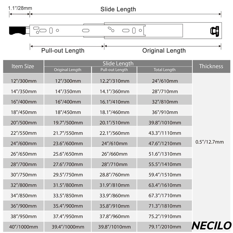 NECILO Heavy Duty Locking Drawer Slides with Lock, 150lb Capacity