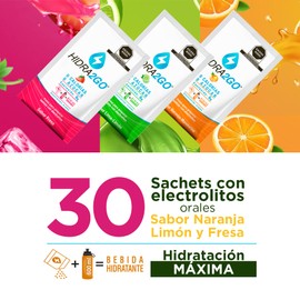 Pack de 30 Unidades - 6gr por Unidad - Electrolitos en Polvo Soluble 600ml | Variedad de Sabores | Sin Calorias, Sin Azucar, Libre de Gluten y Vegano | Polvo en Sobres para Disolver en Agua | HIDRA2GO