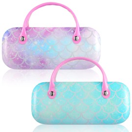 Xuhal 2 Pcs Kids Hard Eyeglass Case Girls Glasses Case Portable Sunglass Case Makeup Storage Bag Pouch with Handle Children