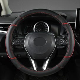 GIANT PANDA Steering Wheel Cover for Toyota, Auto Car Steering Wheel Cover for Toyota Highlander 4Runner Tacoma Corolla Camry - Black+Red Trim
