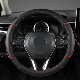 GIANT PANDA Steering Wheel Cover for Toyota, Auto Car Steering Wheel Cover for Toyota Highlander 4Runner Tacoma Corolla Camry - Black+Red Trim