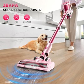 Cordless Vacuum Cleaner,55Mins/Powerful Vacuum Cleaners for Home,Stick Vacuums with 8 in 1,Touch Screen,LED Headlights, Anti-Tangle,Rechargeable,Lightweight for Carpet,Hard Floor, Pet Hair,Pink