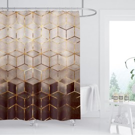 BIYSUC Ombre Brown Marble Shower Curtain Abstract Geometric Grid Cubic Gold Lines Modern Creative Art Pattern Bronze Bathroom Home Decor Waterproof Polyester Fabric 72X72 Inch 12pcs Plastic Hooks