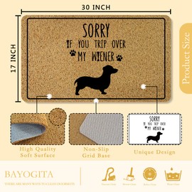 BAYOGITA Funny Dachshund Welcome Mat for Front Door, Don't Trip Over My Weiner Door Mat Indoor Outdoor Entrance Entryway, Wiener Sausage Dog Doormat Bathmat, 17x30 Inch