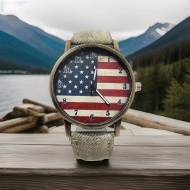 Unbranded American Flag Watch w/ Faux Leather, Patriot USA Quartz  BRAND NEW