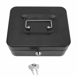 Small Locking Cash Box Portable Double Layers Safe Metal Money Box for Home and Office Black