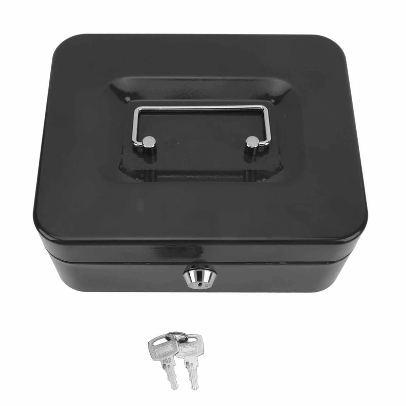 Small Locking Cash Box Portable Double Layers Safe Metal Money