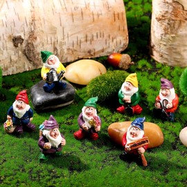 Jetec 7 Pieces Gnomes Fairy Resin Statues Miniature Garden Mini Gnome Statue for Table and Garden Decoration for Holiday Festival Garden Decoration, Relatives Friends