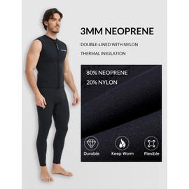 Lemorecn Wetsuit Top for Men Women,3mm Sleeveless Front Zip Neoprene Wetsuit Vest Jackets(CA2095black-S)