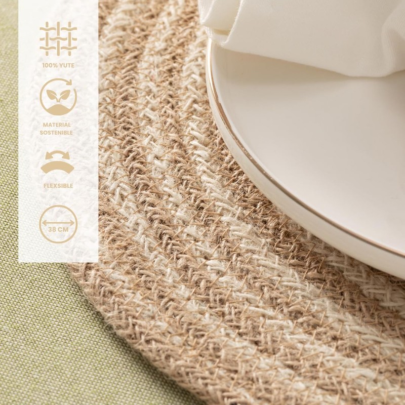 Round Placemats, Jute Placemat, Natural Handmade, 38 x 38 cm,