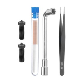 uxcell 3D Nozzles Kit, 2pcs 3D Printer Hardened Steel Three-Hole Nozzles 0.6mm, 5pcs Nozzle Cleaning Needles, with a Socket Wrench and a Tweezer, for 1.75mm Ender3 Series