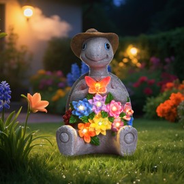 footreal Turtle Statue Garden 0rnaments 0utdoor Solar Lights, Charging and Waterproof, Birthday Gifts for Women, Mum, Garden Decorations for Home, Balcony, Patio, Lawn, Yard