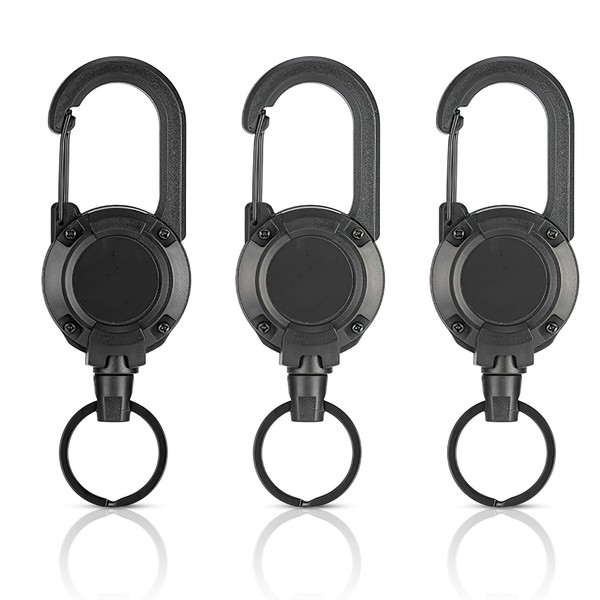 3 Pack Heavy Duty Retractable Keychain, Carabiner Badge Holder, Retractable