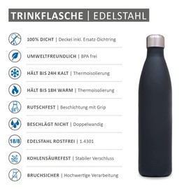 Sprengers Stainless Steel Water Bottle - Leak-proof & Thermal Insulated Water Bottle Keeps Drinks Hot or Cold for up to 18 Hours (Silver Glitter, 0.5L)