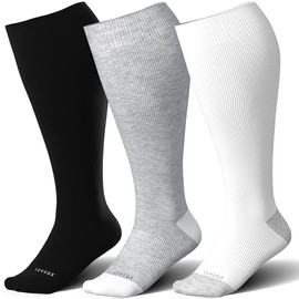 LEVSOX Plus Size Compression Socks for Women&Men Wide Calf 15-20 mmHg Knee High Extra Large Calf Support Socks for Nurse, Medical, Travel, Black, Grey, White