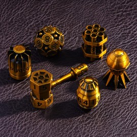 Cusdie 7-Die Creative Metal Dice Set DND Dice Set for TTRPG Dungeons and Dragons Pathfinder Role Playing Dice Games RPGs(Ancient Gold)