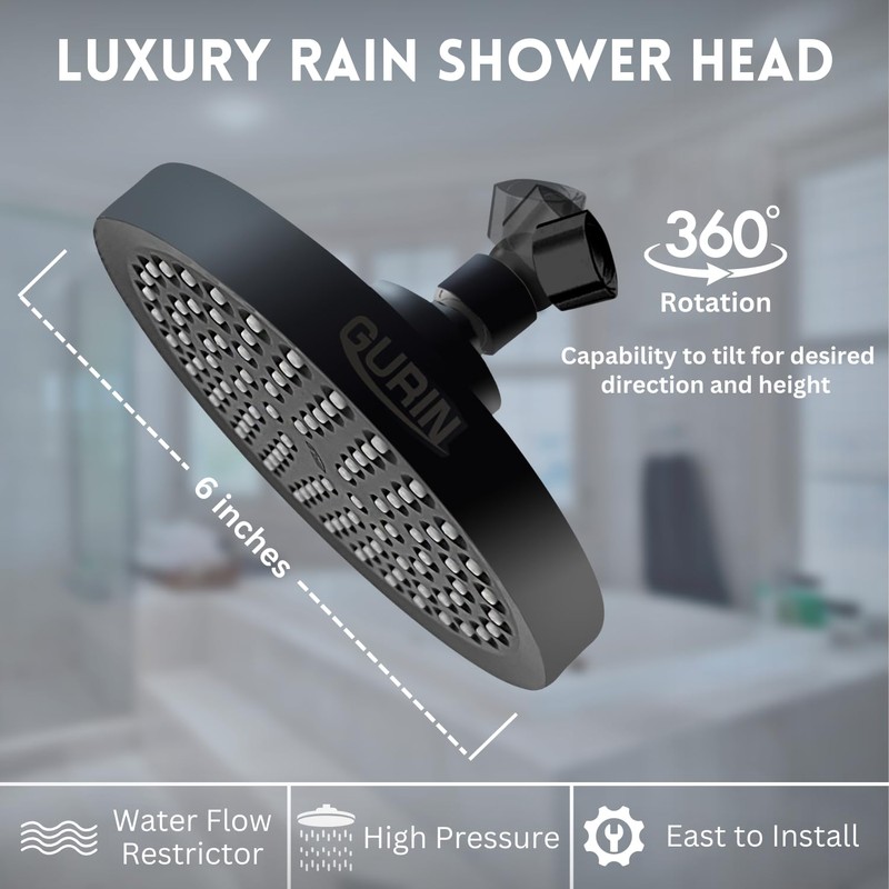GURIN Shower Head High Pressure Rain, Luxury Bathroom Showerhead with