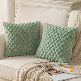 Mandioo Pack of 2 Sage Green Super Soft Plush Decorative Cushion Covers 20x20 inch 50x50 cm Wool Velvet Throw Pillow Covers cases Faux Fur fluffy Couch Sofa Bed Livingroom