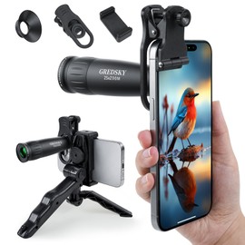 Smartphone Telephoto Lens Monocular (Upgraded Version), 25x High Magnification, 3.2 oz (90 g), Lightweight, Bright and Clear View, Durable Metal Body, Stable Tripod Included, Lens Clip Included
