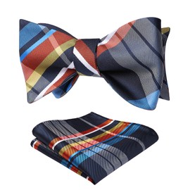 HISDERN Men's Bow Ties Check Plaid Self Tie Bow Tie and Pocket Square Classic Navy Bowtie Formal Tuxedo Wedding Bowties Handkerchief Set
