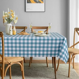sancua Checkered Vinyl Rectangle Tablecloth, 60 x 102 Inch, 100% Waterproof Oil Proof Spill Proof PVC Table Cloth, Wipe Clean Table Cover for Dining Tables, Buffet Parties, Teal and White