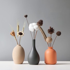 AIVAR Pottery Flower Base Vase Single Vase Nordic Stylish Set of 3 Japanese-Style Vase Simple Small Flower Base Set Interior Artificial Flower Hydroponics Vase Present Gift (Set 1: Brown + Black +