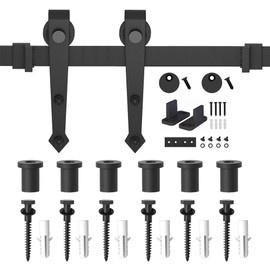 ZEKOO 8 FT Sliding Barn Door Hardware Kit, Sliding Door Hardware for Single Barn Door, Heavy Duty Black Steel Arrow Shape Hanger, Slide Smoothly Quietly, Easy Install