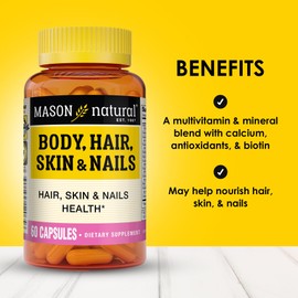 MASON NATURAL Hair, Skin & Nails Premium Beauty Supplement with Biotin & Vitamins A, C, E, and B-Complex, 60 Capsules
