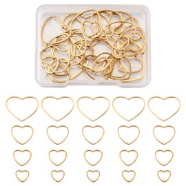 FASHEWELRY 35Pcs Stainless Steel Heart Linking Rings 4 Sizes Golden Love Heart Open Bezel Charms Connectors for Dangle Beading Hoop Jewelry Making