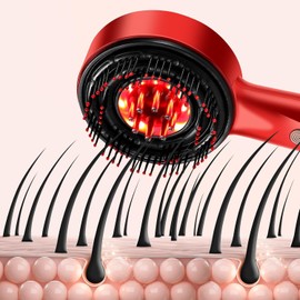 CyperEver 2-in-1 Scalp Massager, Hair Oil Applicator Scalp Brush, Electric Scalp Massager for Hair Growth, Red Light Hair Brush Head Massager, 3 Modes with 360° Kneading Massage Scalp Comb (Red)