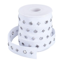 PH PandaHall 10 Yards Eyelet Trim with Eyelets Eyelet Band Made of Cotton 25 mm / 1 Inch with Silver Metal Hole Eyelet, Decorative Star for Sewing Garments, Corsets, Skirts, Jackets and Shoes, White
