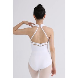 Dance Elite - Isadora - Deep V mesh Front Dance leotard. Leotards for Women Ballet and Dance (White, Adult L)